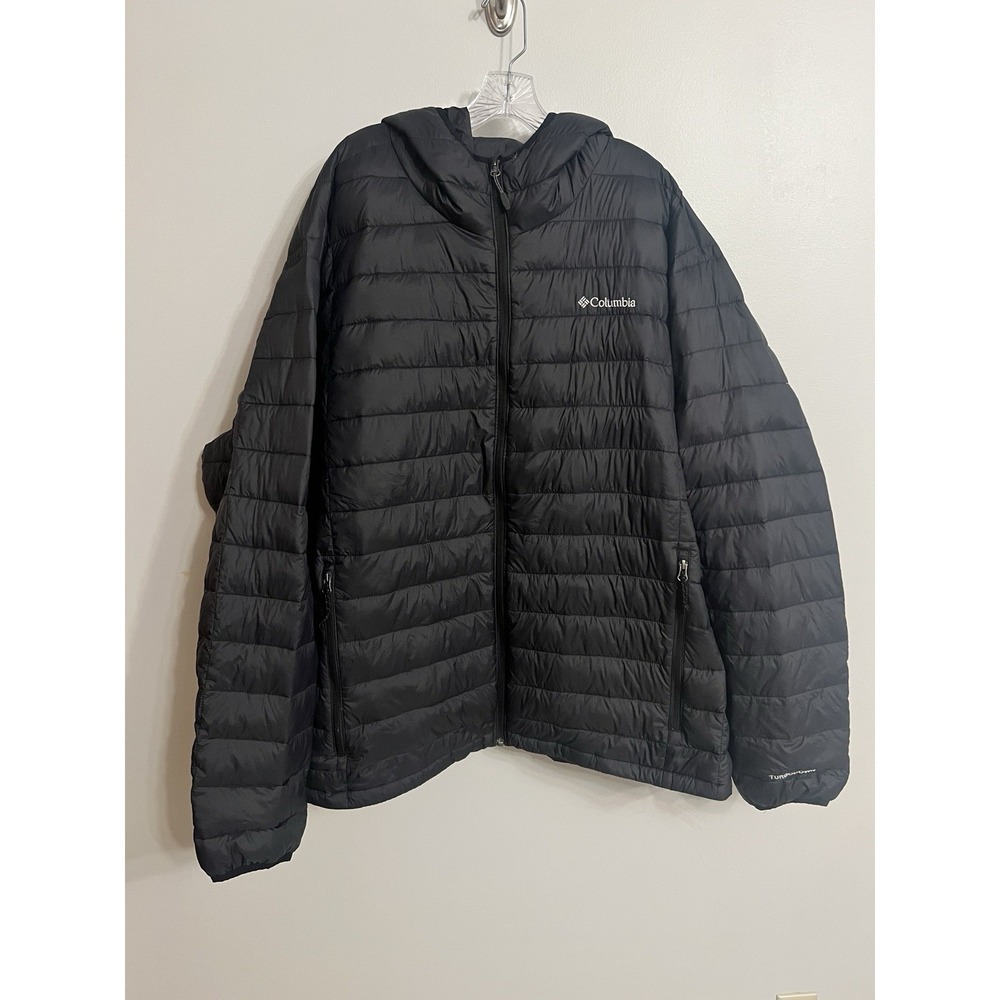 Columbia Hooded Down Puffer Jacket Mens 6X Black Omni-Heat TurboDown 590TD